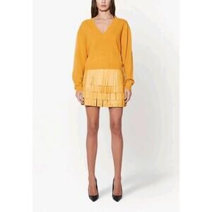 RTA Yellow Leather "Marcella" Fringe A Line Mini Skirt NWT SZ 4 $995 FARFETCH